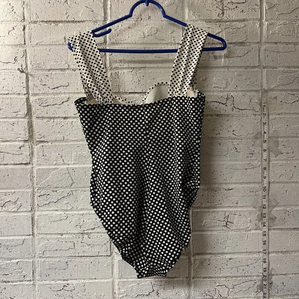 Vintage Retro Style Swimwear Black & White Polka Dot One Piece Small